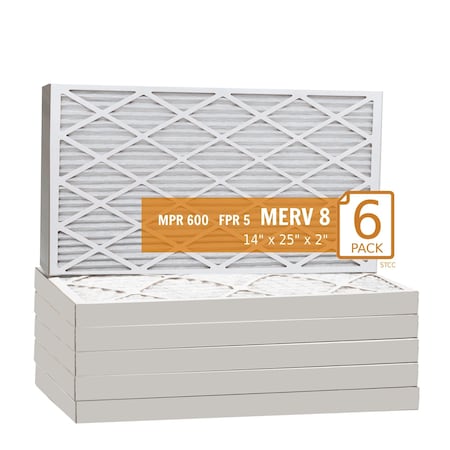 Purolator 14x25x2 Pleated Air Filter, MERV 8, 6 PK 14x25x2x1 KP (6 Pack)
